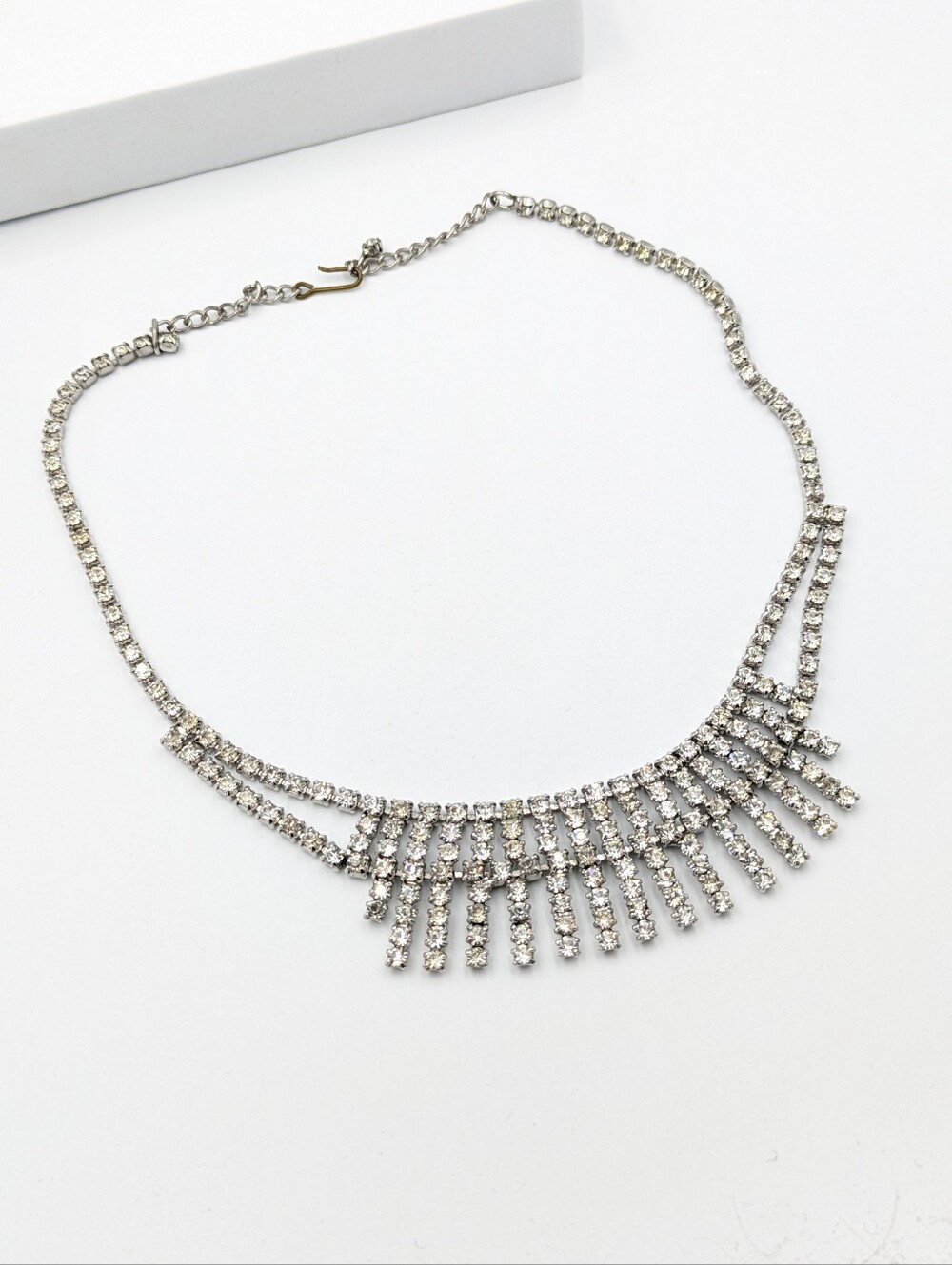 Vintage rhinestone diamante fringe bib necklace  READ